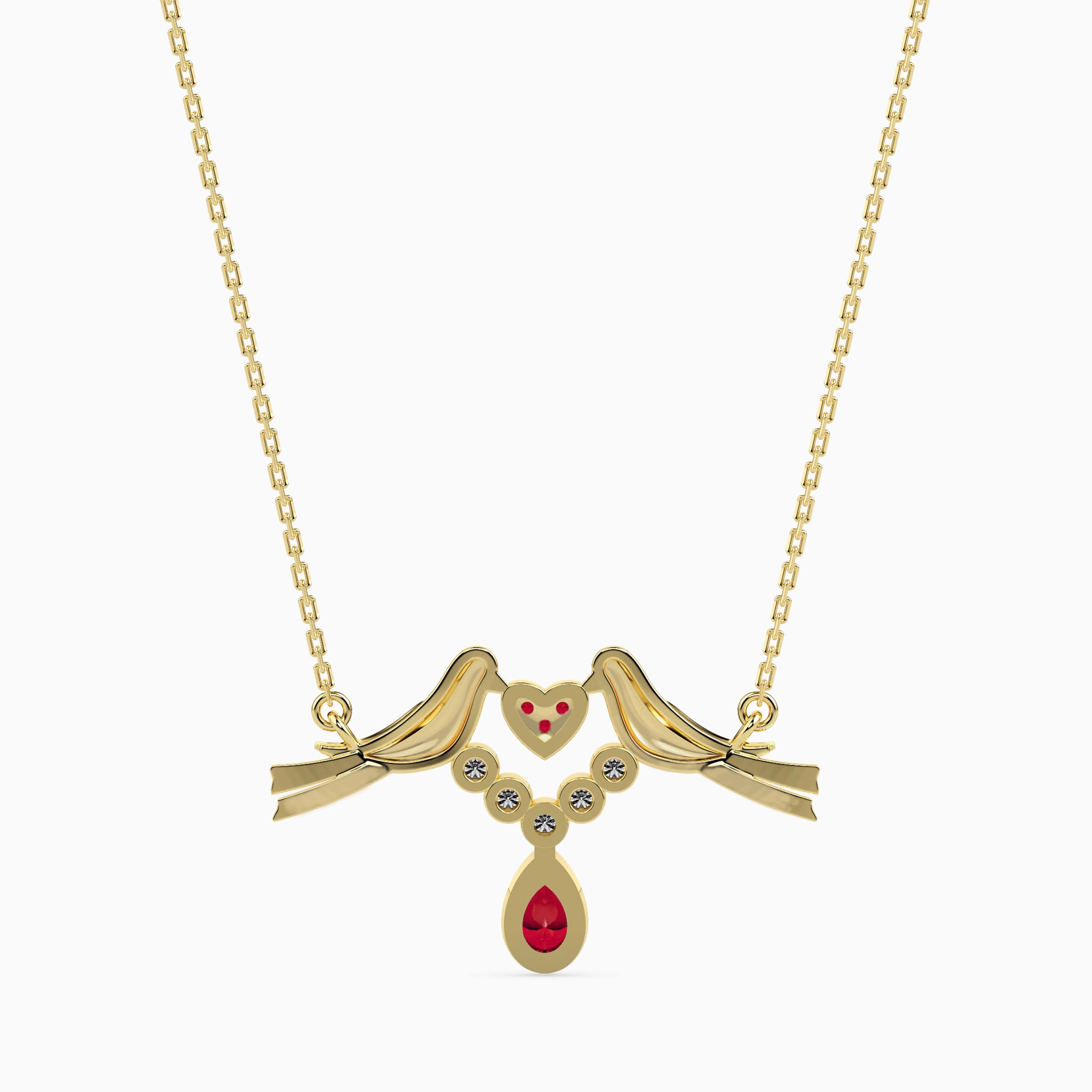 0.24Ct Red Pear Bezel Lab-Grown Diamond Gold Pendant Necklace