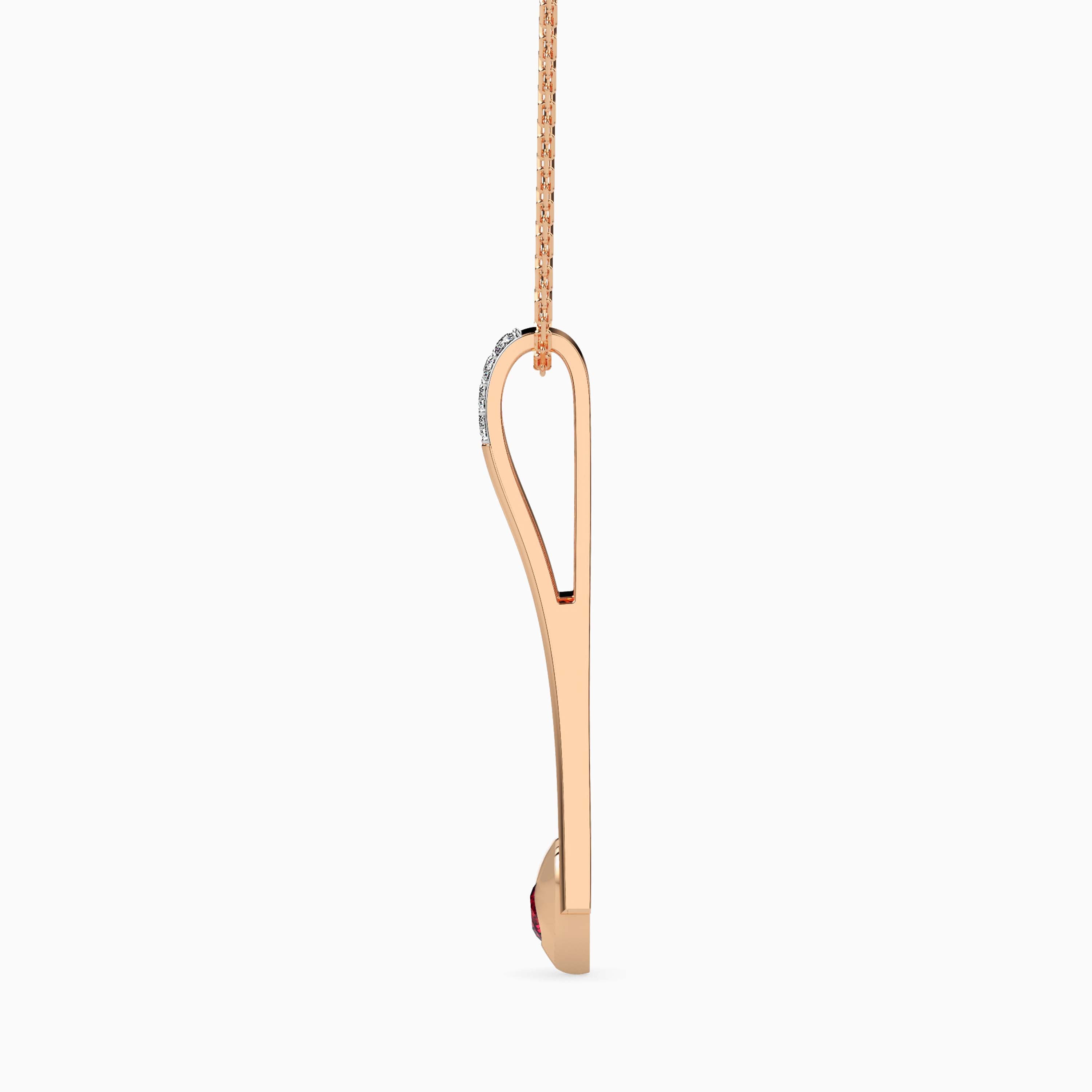 0.15Ct Red Round Flush Set Lab-Grown Diamond Gold Pendant Necklace
