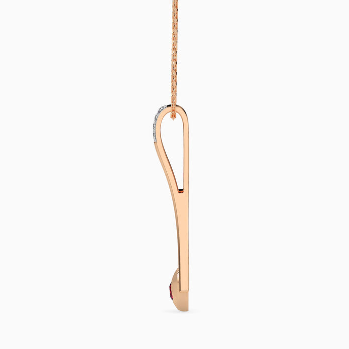 0.15Ct Red Round Flush Set Lab-Grown Diamond Gold Pendant Necklace