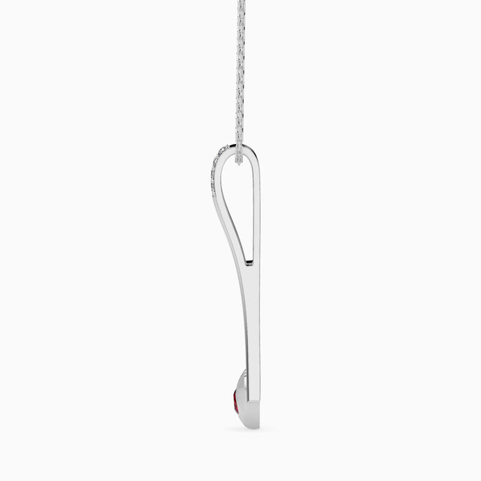 0.15Ct Red Round Flush Set Lab-Grown Diamond Gold Pendant Necklace