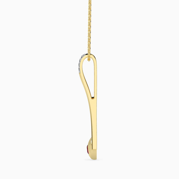 0.15Ct Red Round Flush Set Lab-Grown Diamond Gold Pendant Necklace