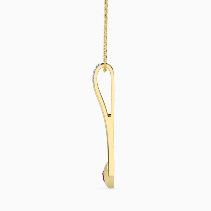 0.15Ct Red Round Flush Set Lab-Grown Diamond Gold Pendant Necklace