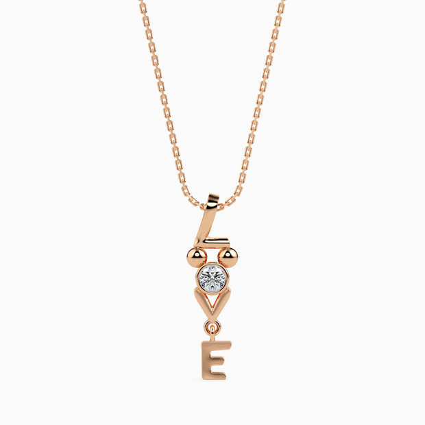 0.10Ct "Love" Word  Lab-Grown Diamond Gold Pendant Necklace