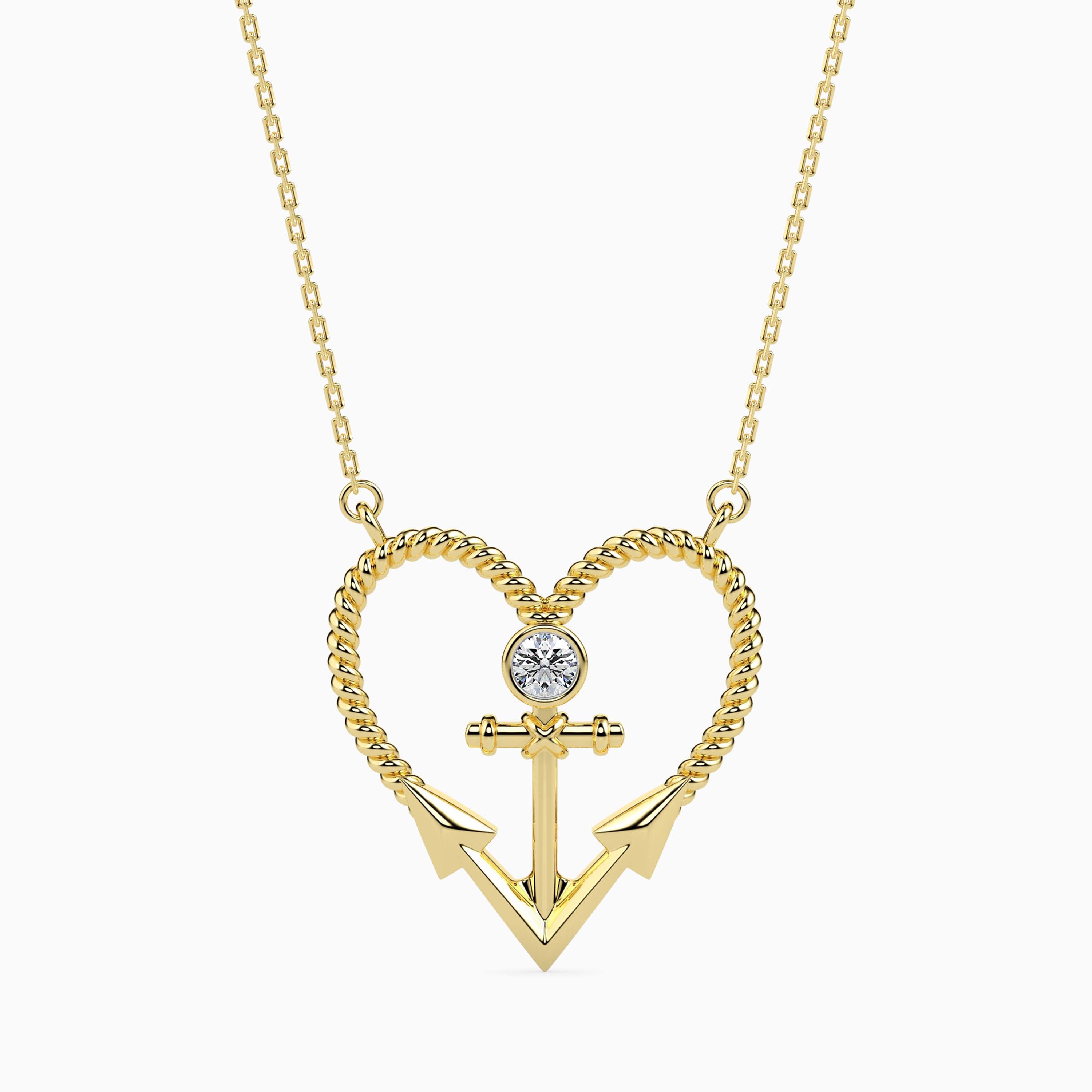 0.10Ct Round Bezel Twisted Lab-Grown Diamond Gold Pendant Necklace