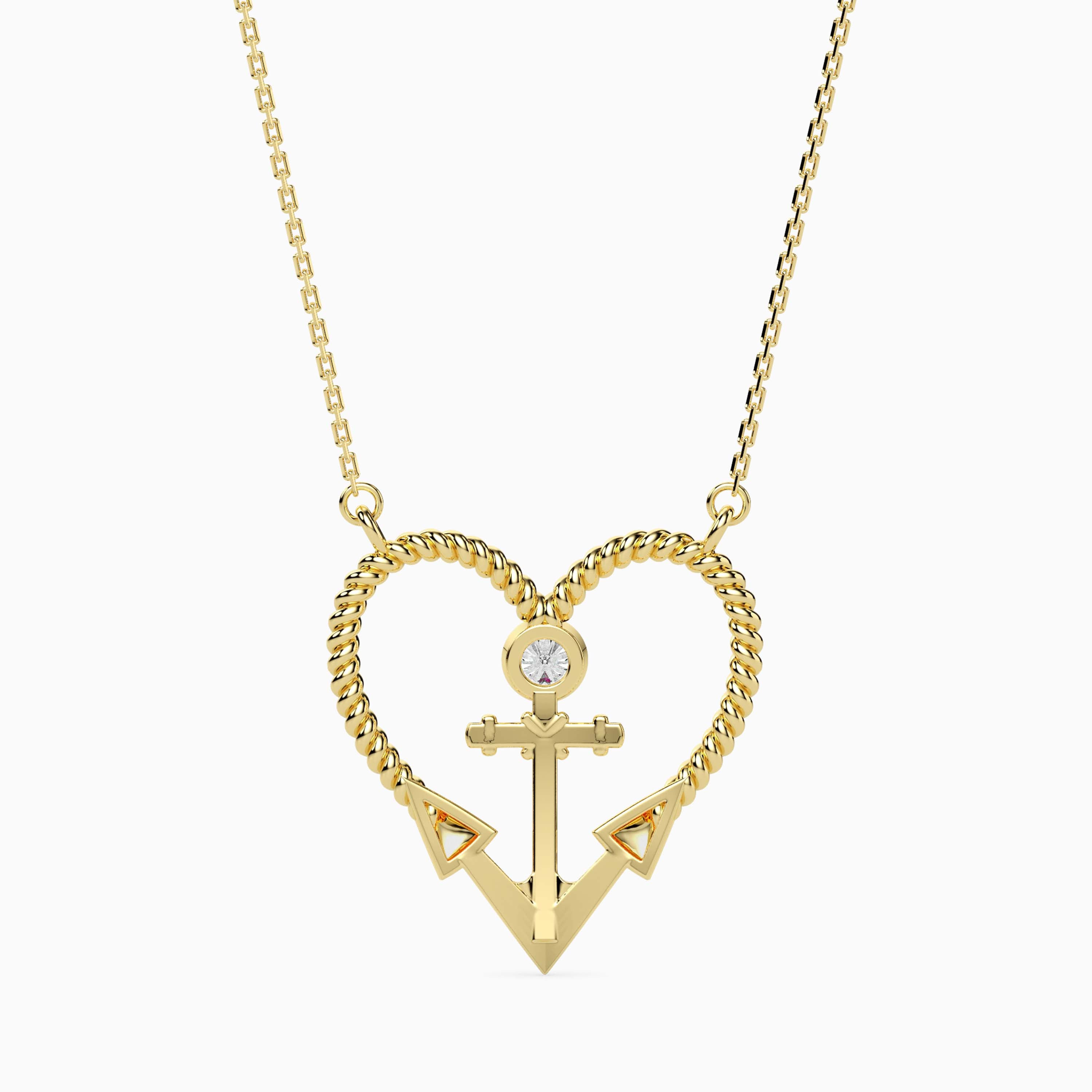 0.10Ct Round Bezel Twisted Lab-Grown Diamond Gold Pendant Necklace