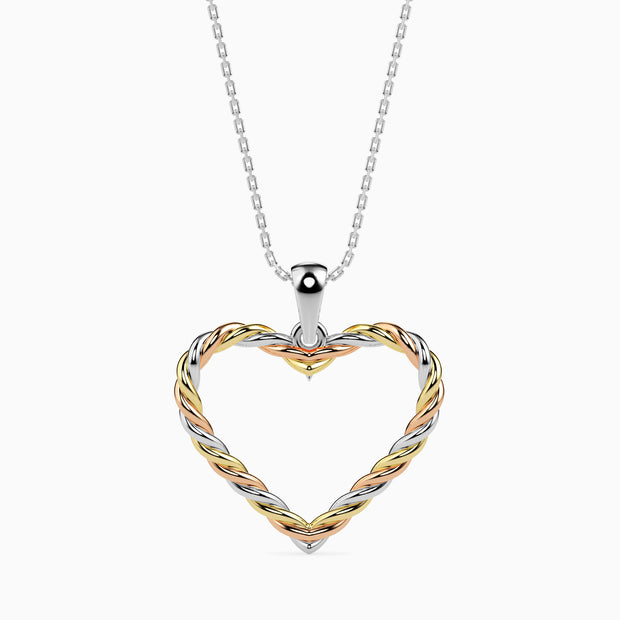 Rope Style Open Heart Gold Pendant Necklace