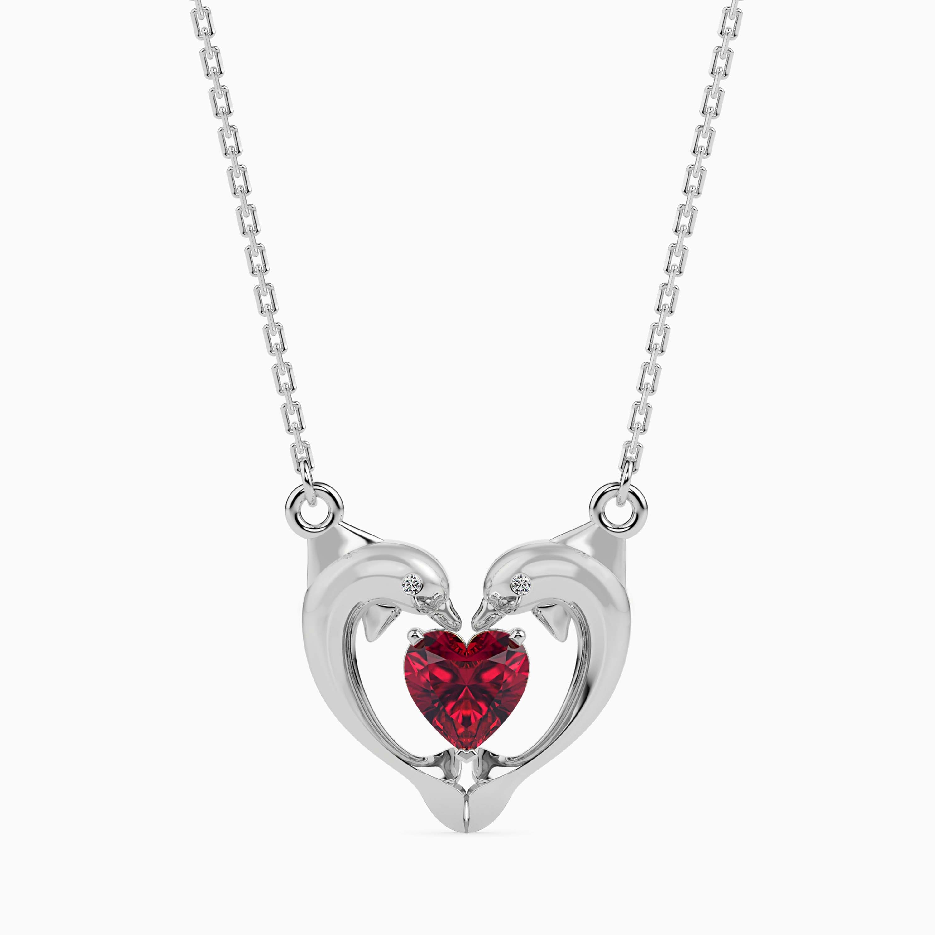 1.08Ct Dolphin Embrace Red Heart Lab-Grown Diamond Gold Pendant Necklace
