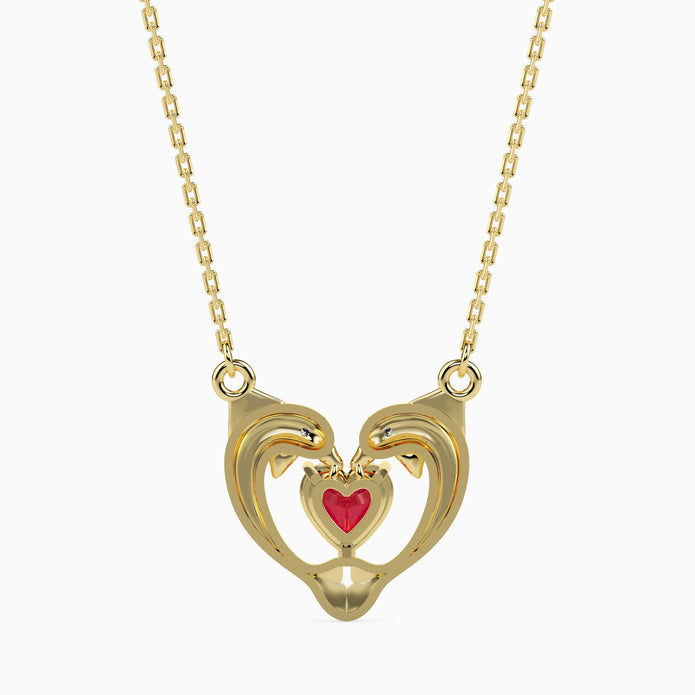 1.08Ct Dolphin Embrace Red Heart Lab-Grown Diamond Gold Pendant Necklace