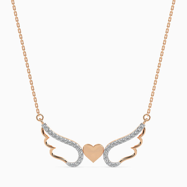 0.14Ct Angel Wings Heart Lab-Grown Diamond Gold Pendant Necklace