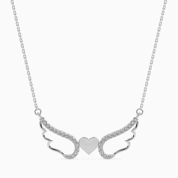 0.14Ct Angel Wings Heart Lab-Grown Diamond Gold Pendant Necklace