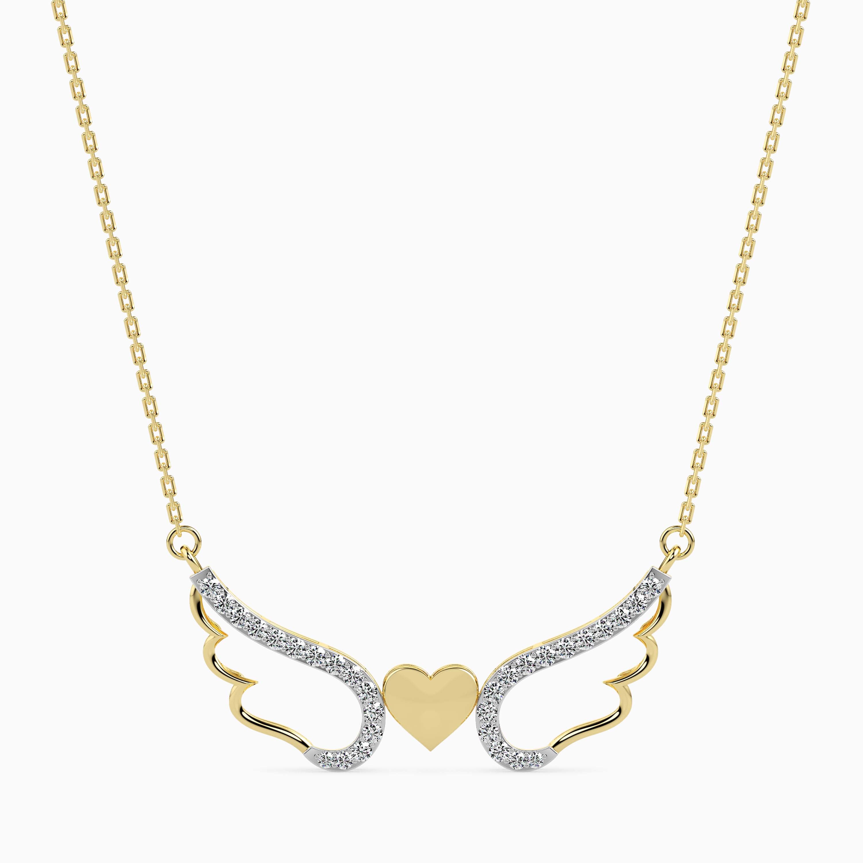 0.14Ct Angel Wings Heart Lab-Grown Diamond Gold Pendant Necklace