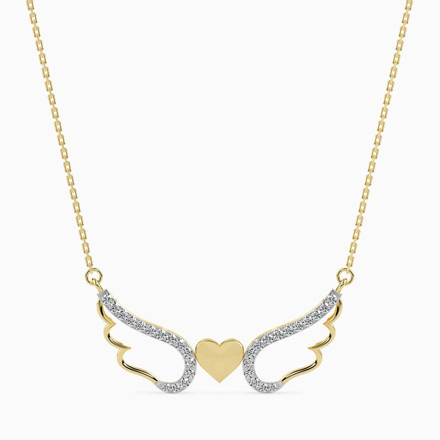 0.14Ct Angel Wings Heart Lab-Grown Diamond Gold Pendant Necklace