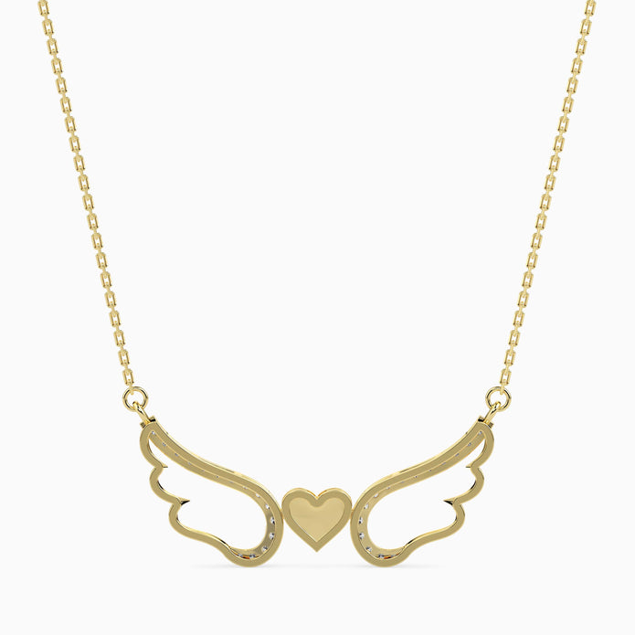 0.14Ct Angel Wings Heart Lab-Grown Diamond Gold Pendant Necklace