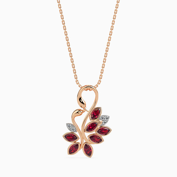 0.40Ct Swan Red Marqise Lab-Grown Diamond Gold Pendant Necklace