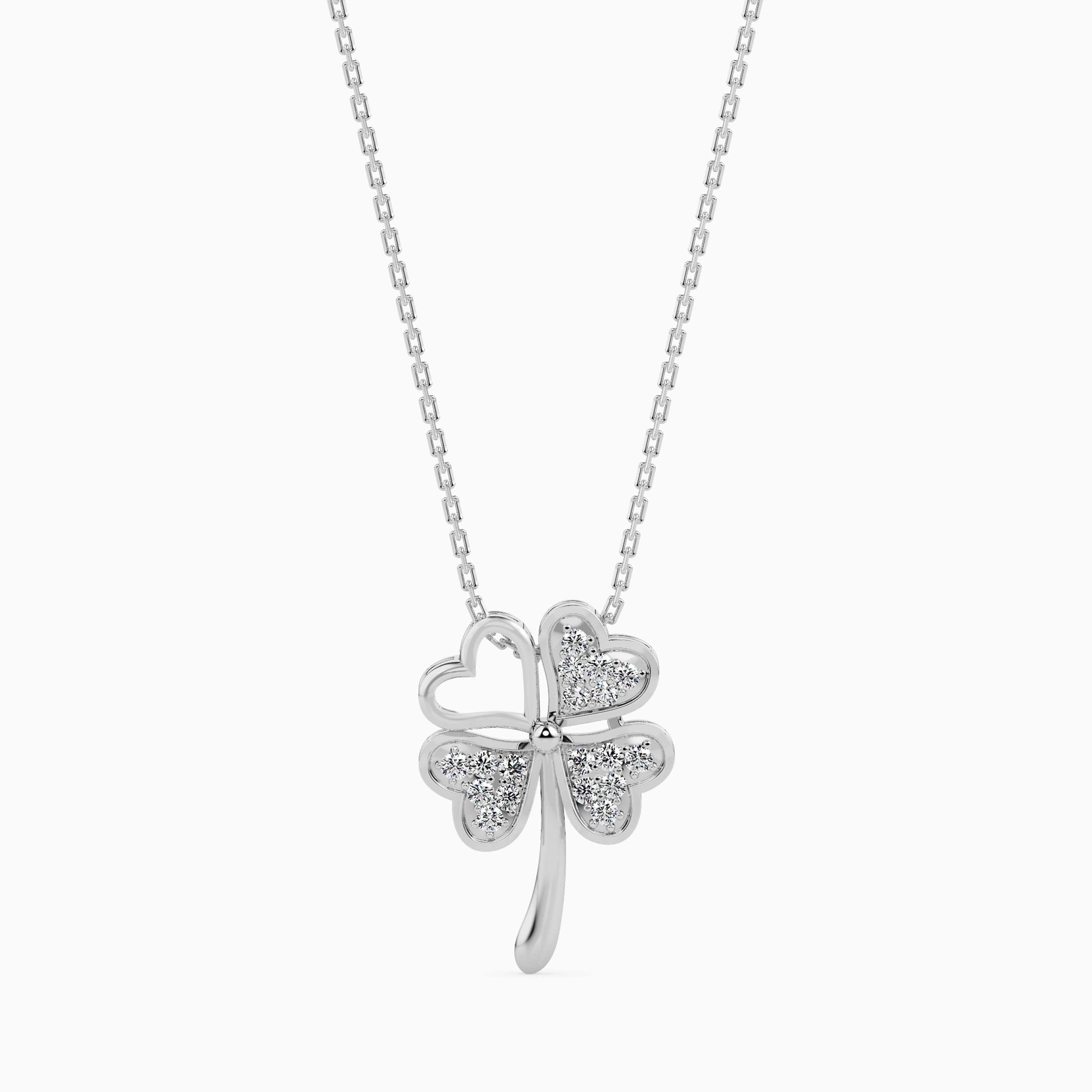 0.12Ct Four Leaf Clover Lab-Grown Diamond Gold Pendant Necklace