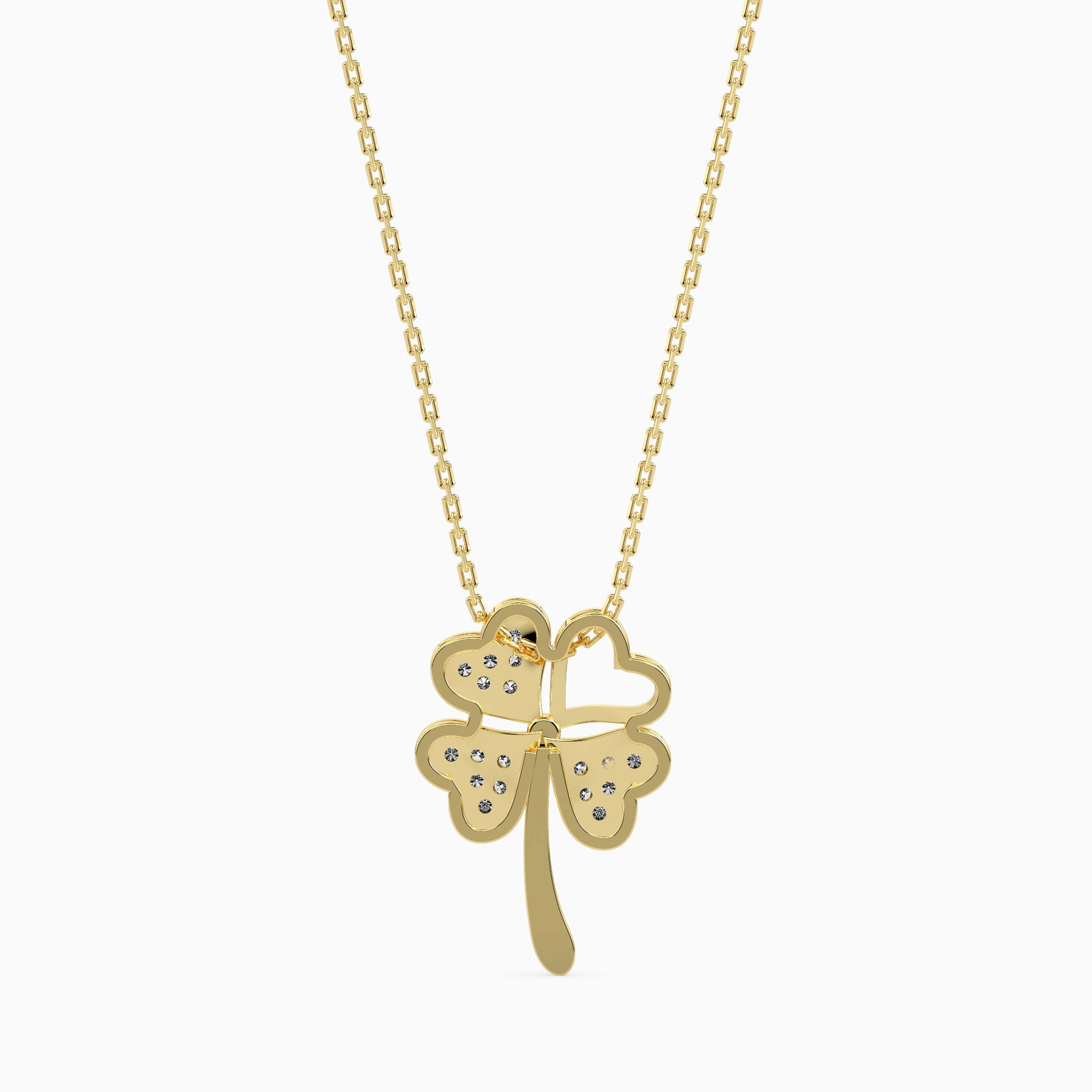 0.12Ct Four Leaf Clover Lab-Grown Diamond Gold Pendant Necklace