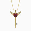 0.99Ct Winged Red Heart Key Lab-Grown Diamond Gold Pendant Necklace