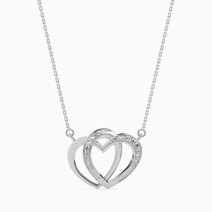 0.11Ct Double Heart Lab-Grown Diamond Gold Pendant Necklace