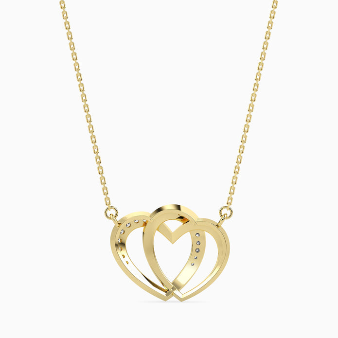 0.11Ct Double Heart Lab-Grown Diamond Gold Pendant Necklace