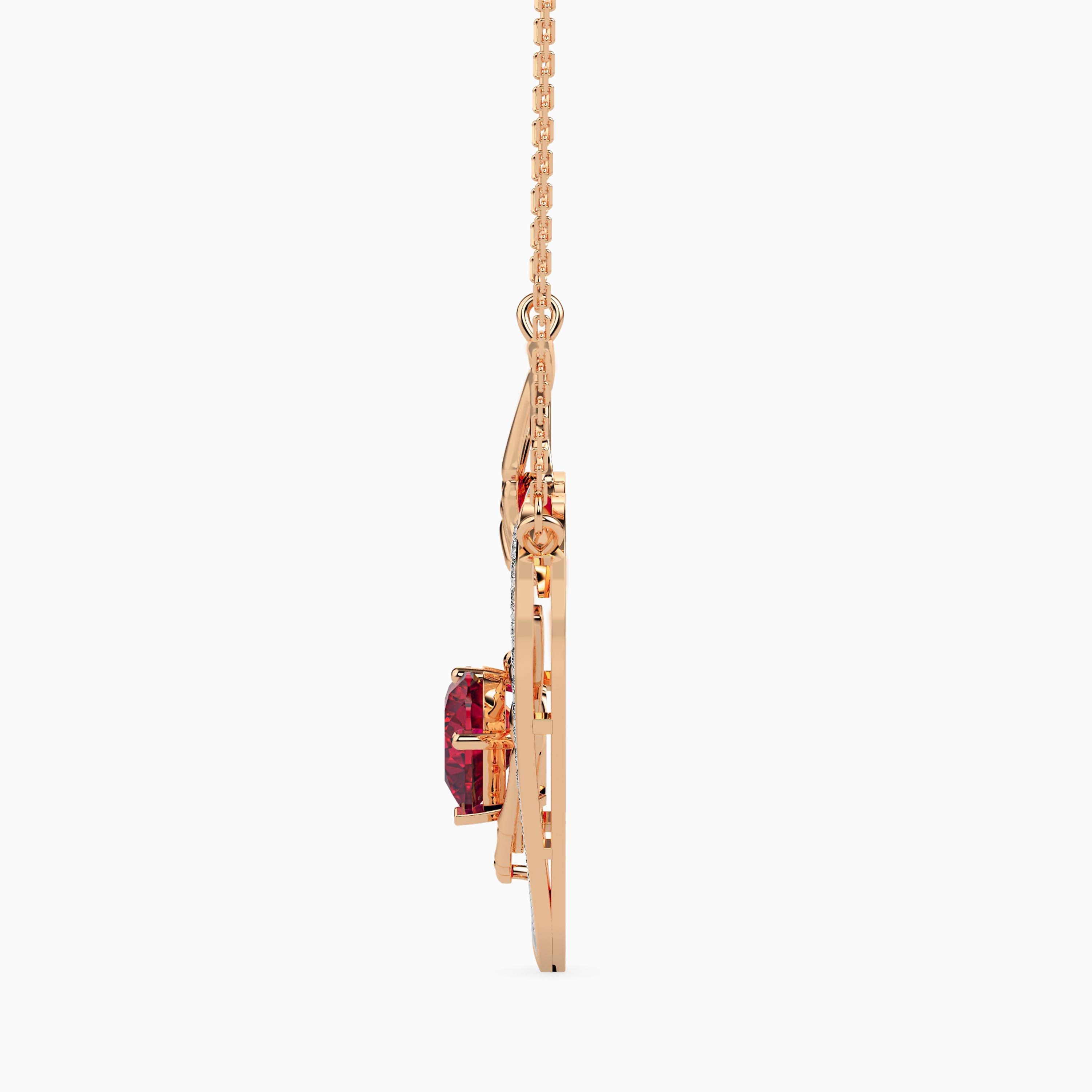 1.26Ct Skeleton Hands Red Heart Lab-Grown Diamond Gold Pendant Necklace