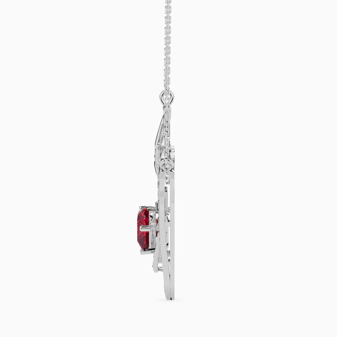1.26Ct Skeleton Hands Red Heart Lab-Grown Diamond Gold Pendant Necklace
