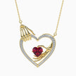 1.26Ct Skeleton Hands Red Heart Lab-Grown Diamond Gold Pendant Necklace