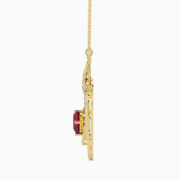 1.26Ct Skeleton Hands Red Heart Lab-Grown Diamond Gold Pendant Necklace