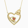 1.26Ct Skeleton Hands Red Heart Lab-Grown Diamond Gold Pendant Necklace