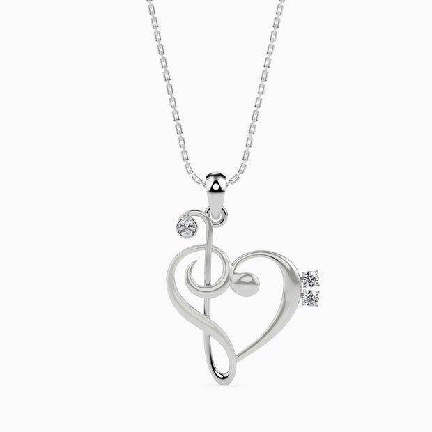 0.05Ct Musical Treble Clef Heart Lab-Grown Diamond Gold Pendant Necklace
