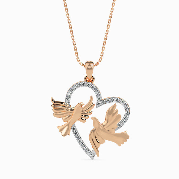 0.21Ct Love Birds Heart Lab-Grown Diamond Gold Pendant Necklace
