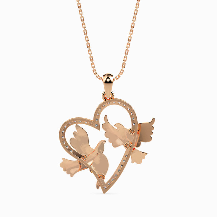 0.21Ct Love Birds Heart Lab-Grown Diamond Gold Pendant Necklace
