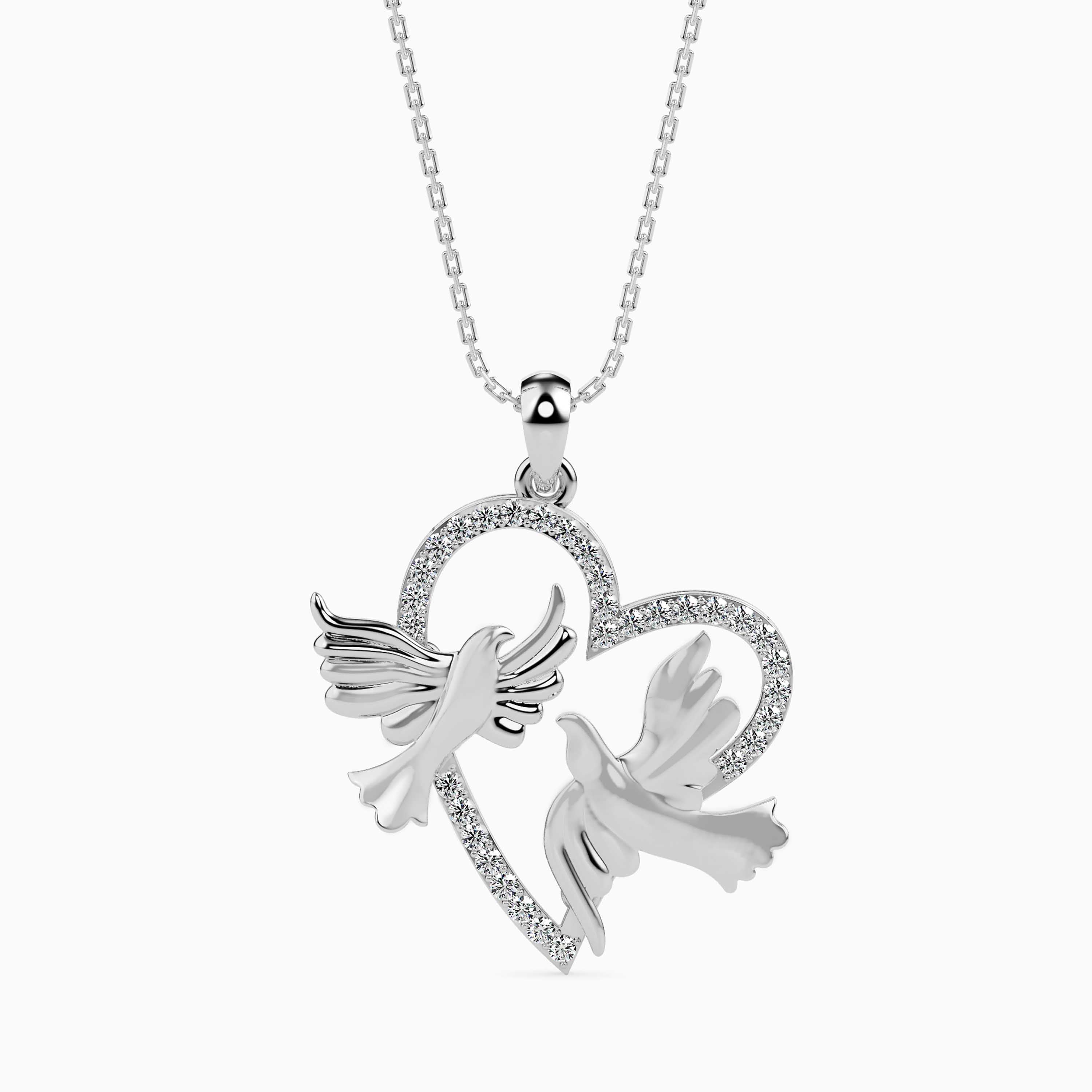 0.21Ct Love Birds Heart Lab-Grown Diamond Gold Pendant Necklace