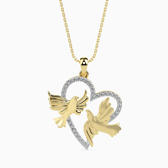 0.21Ct Love Birds Heart Lab-Grown Diamond Gold Pendant Necklace