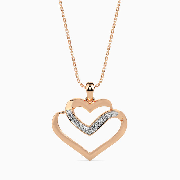 0.09Ct Double Heart Lab-Grown Diamond Gold Pendant Necklace