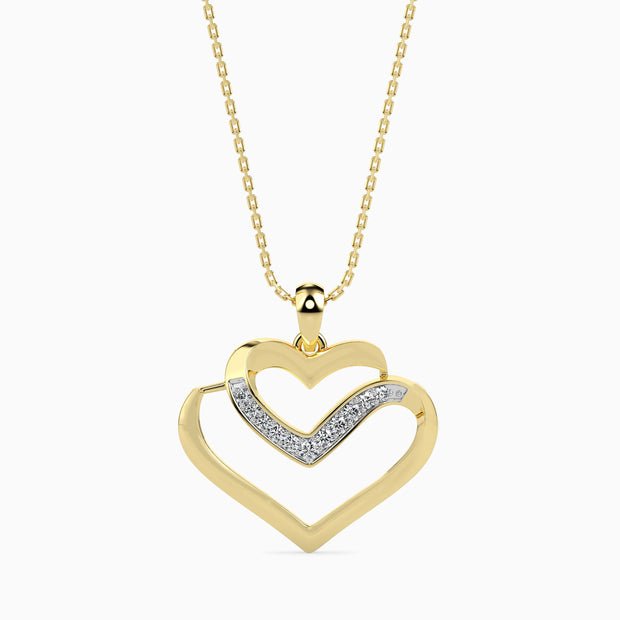 0.09Ct Double Heart Lab-Grown Diamond Gold Pendant Necklace
