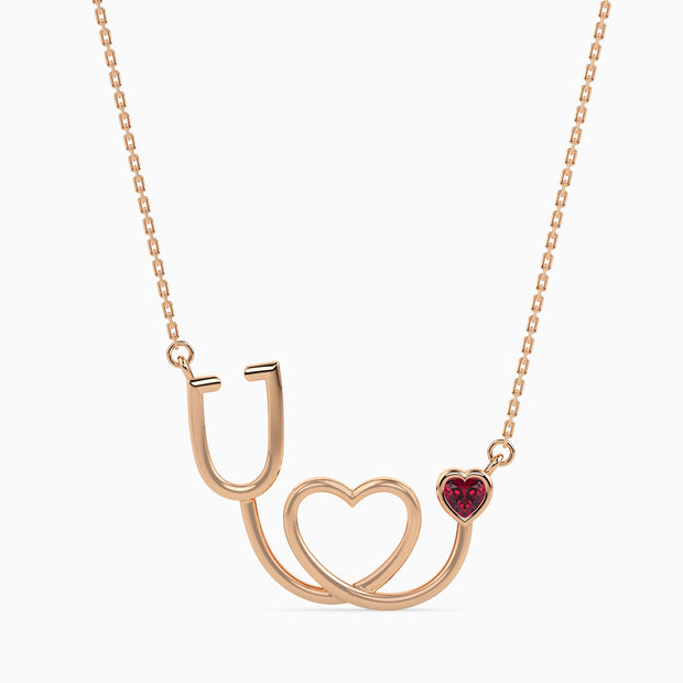 0.10Ct Stethoscope Design Red Heart Lab-Grown Diamond Gold Pendant Necklace