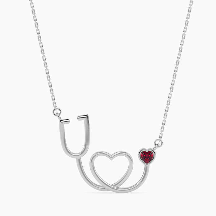 0.10Ct Stethoscope Design Red Heart Lab-Grown Diamond Gold Pendant Necklace