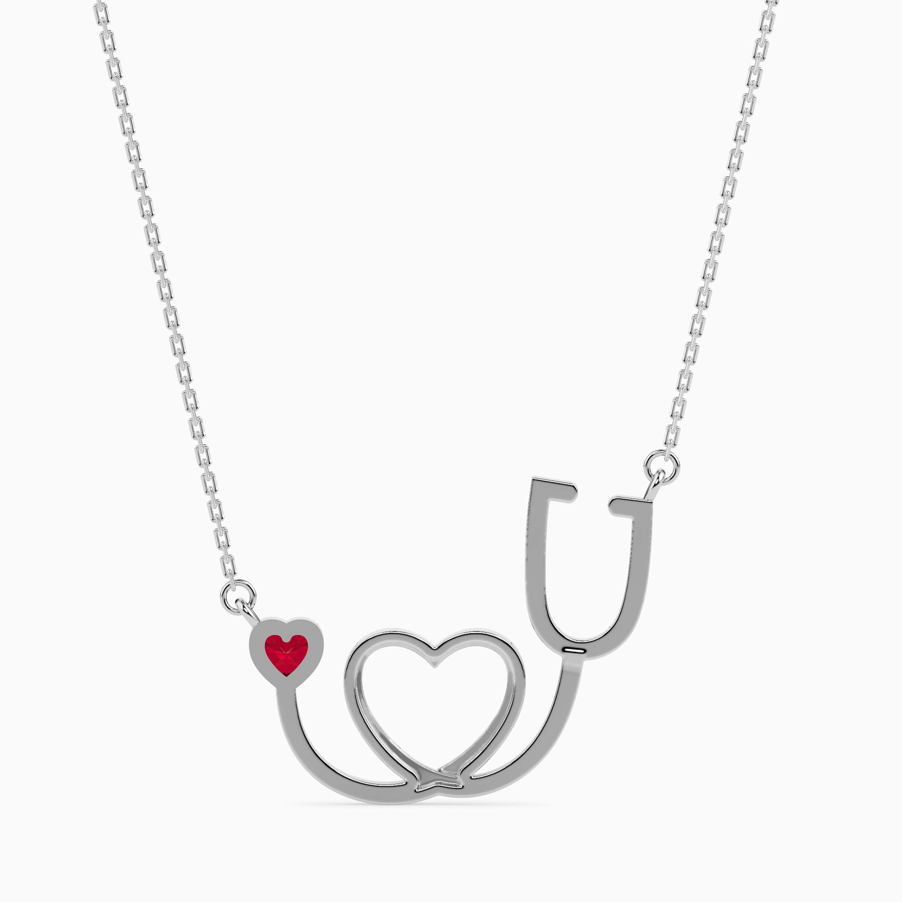0.10Ct Stethoscope Design Red Heart Lab-Grown Diamond Gold Pendant Necklace