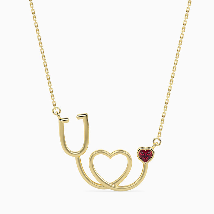 0.10Ct Stethoscope Design Red Heart Lab-Grown Diamond Gold Pendant Necklace