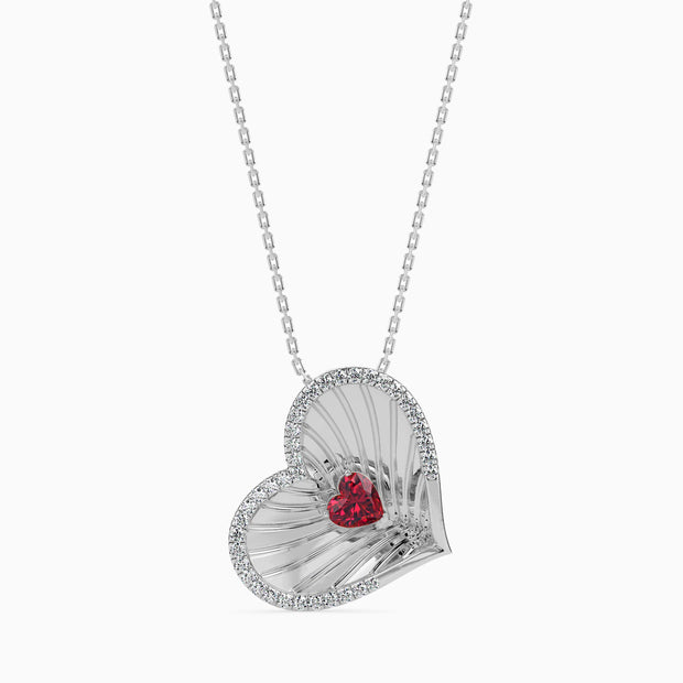 0.40Ct Red Heart Halo Lab-Grown Diamond Gold Pendant Necklace