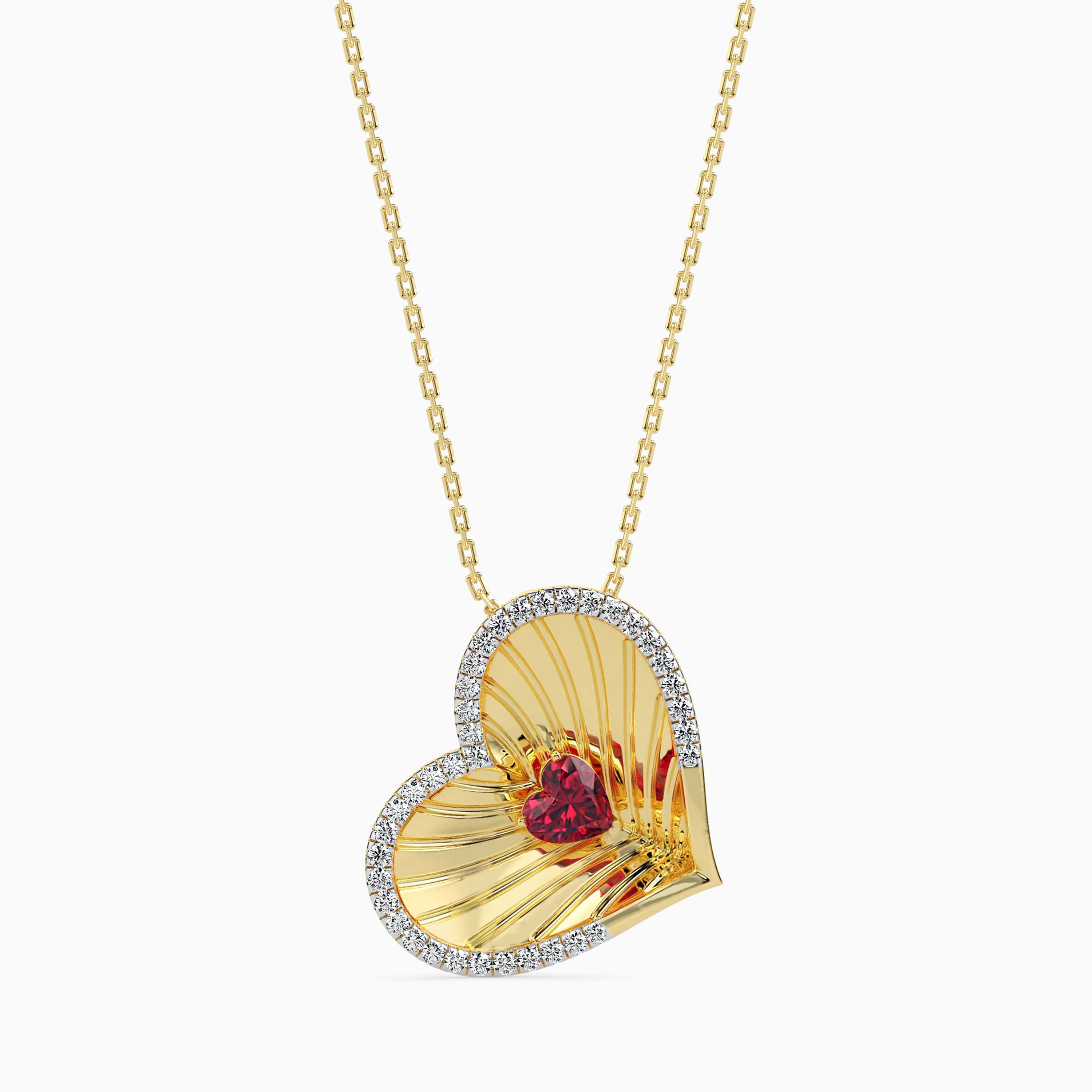 0.40Ct Red Heart Halo Lab-Grown Diamond Gold Pendant Necklace