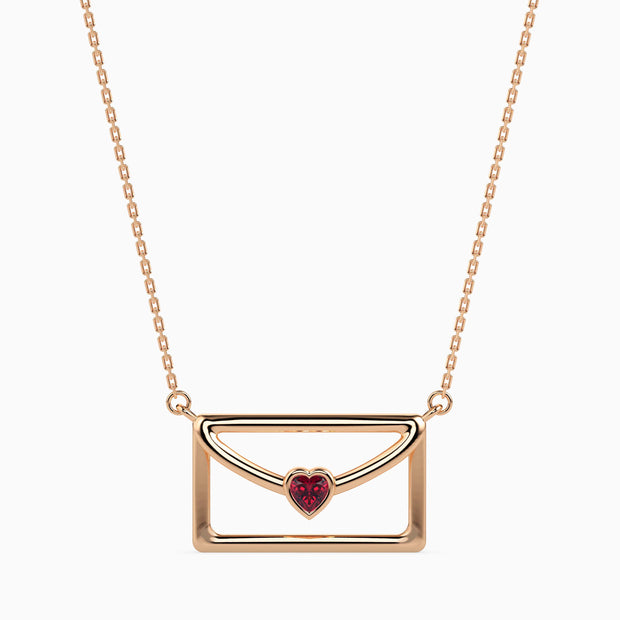 0.10Ct Love Letter Red Heart Lab-Grown Diamond Gold Pendant Necklace