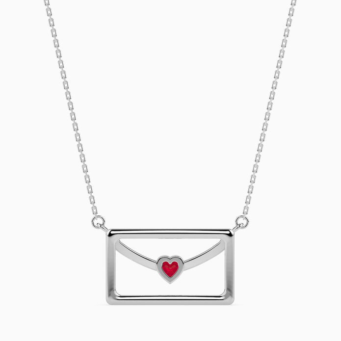 0.10Ct Love Letter Red Heart Lab-Grown Diamond Gold Pendant Necklace