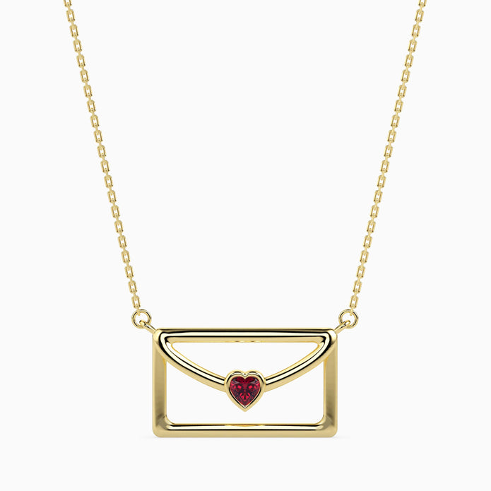 0.10Ct Love Letter Red Heart Lab-Grown Diamond Gold Pendant Necklace