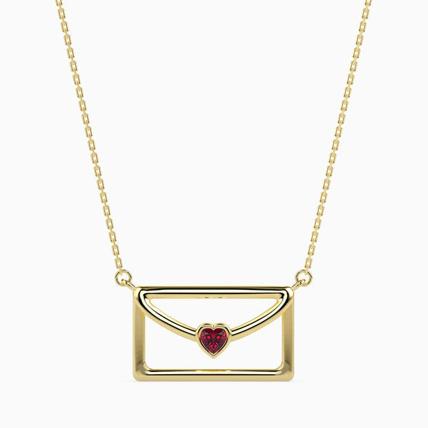 0.10Ct Love Letter Red Heart Lab-Grown Diamond Gold Pendant Necklace