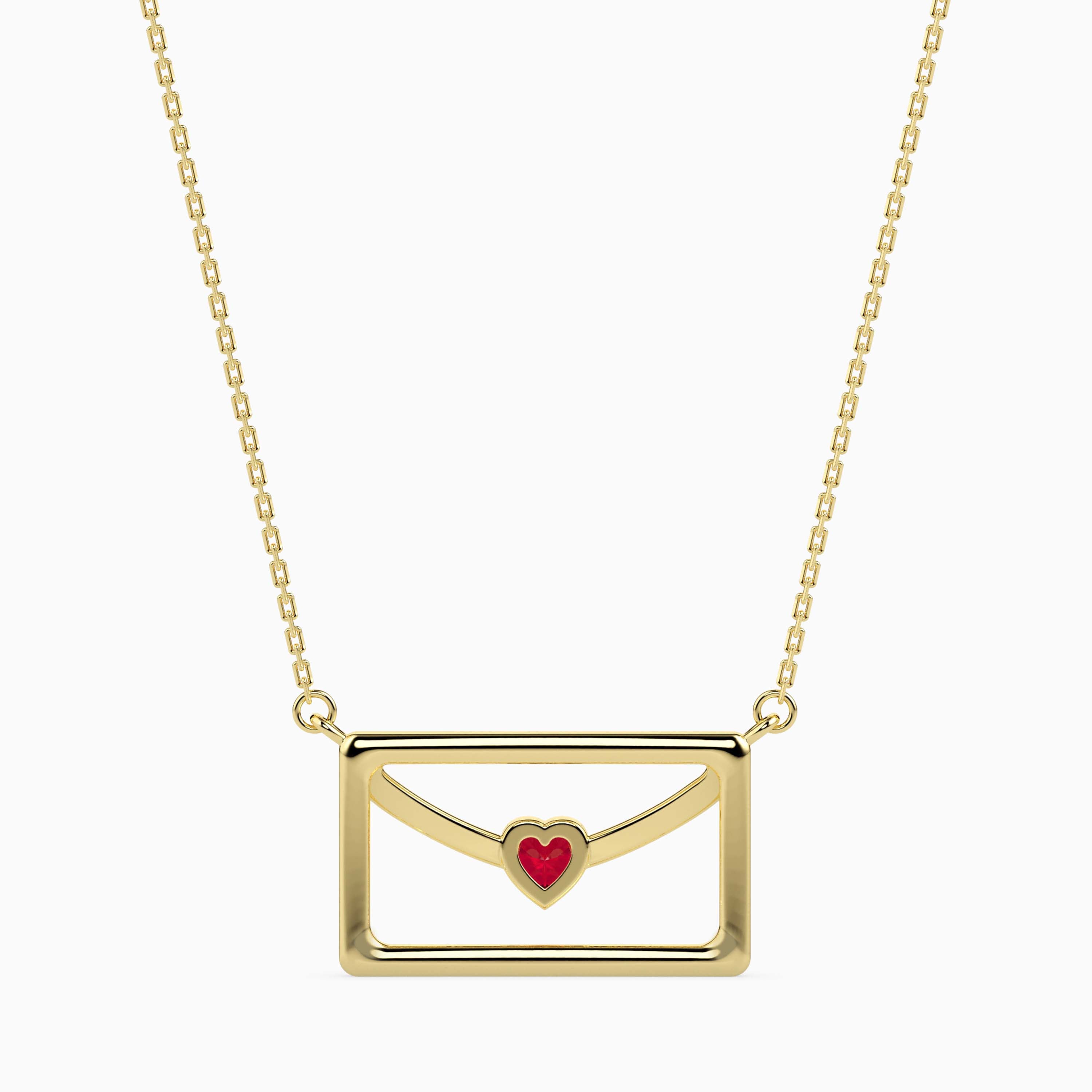 0.10Ct Love Letter Red Heart Lab-Grown Diamond Gold Pendant Necklace
