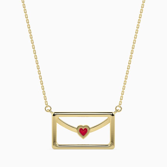0.10Ct Love Letter Red Heart Lab-Grown Diamond Gold Pendant Necklace