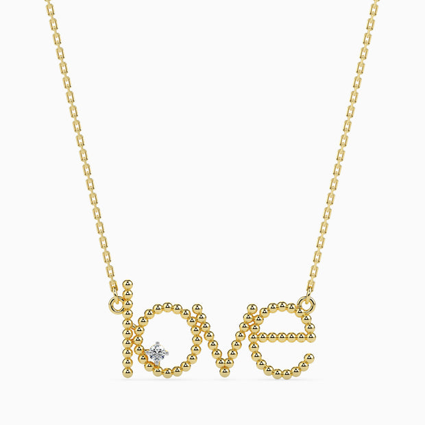 0.03Ct "Love" Words Round Lab-Grown Diamond Gold Pendant Necklace