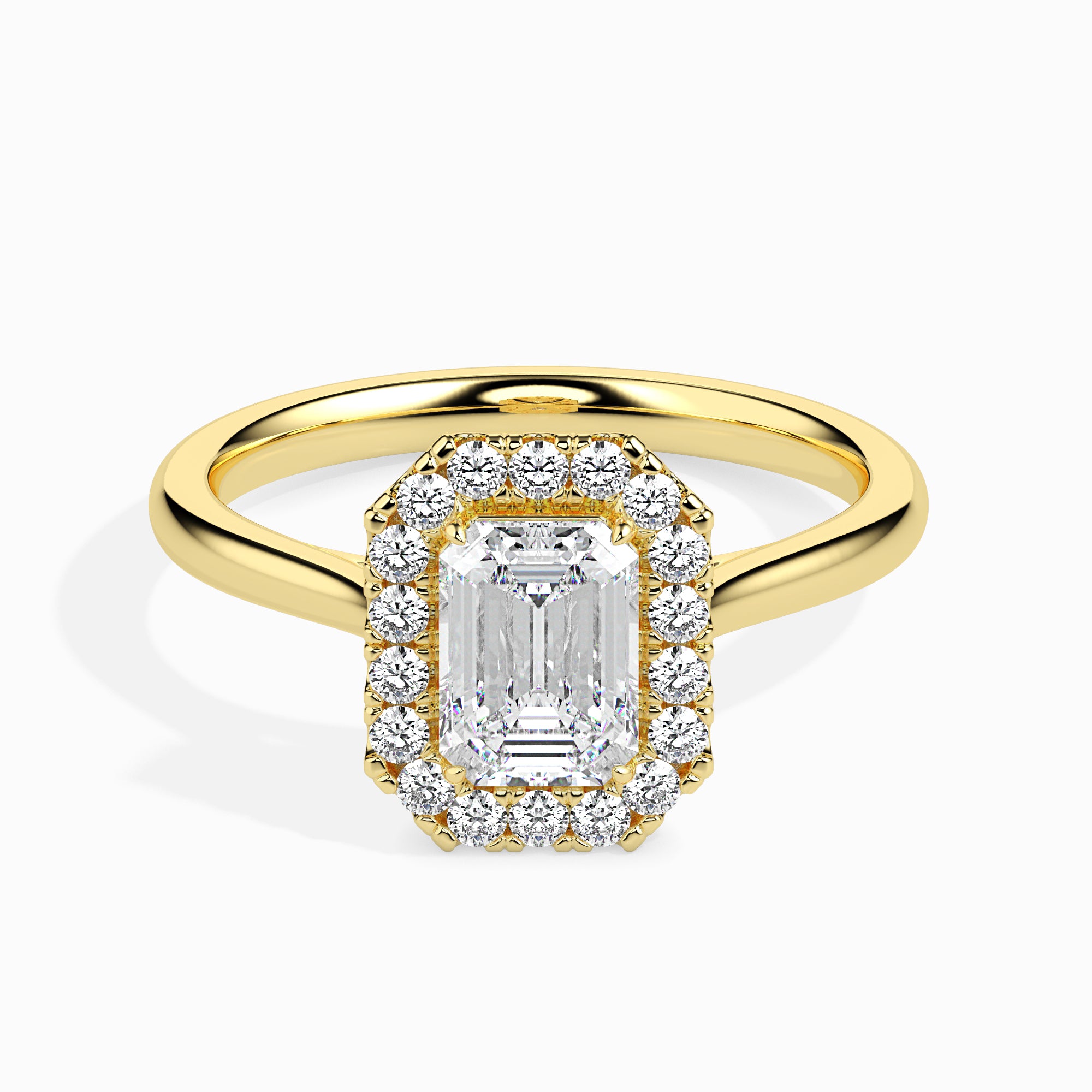 Emerald Cut Halo Lab-Grown Diamond Gold Ring