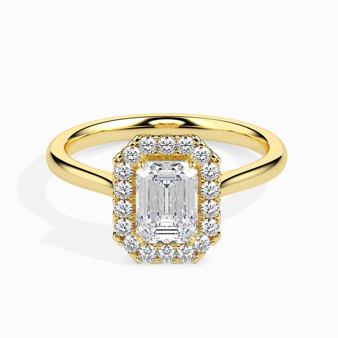 Emerald Cut Halo Lab-Grown Diamond Gold Ring